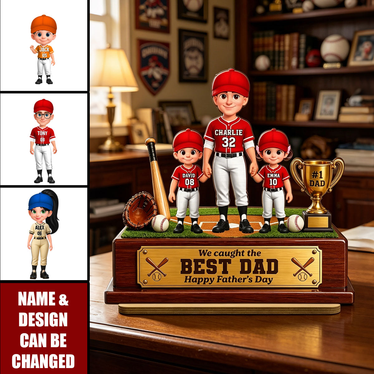 We Caught The Best Dad - Personalized Baseball Wooden Plaque