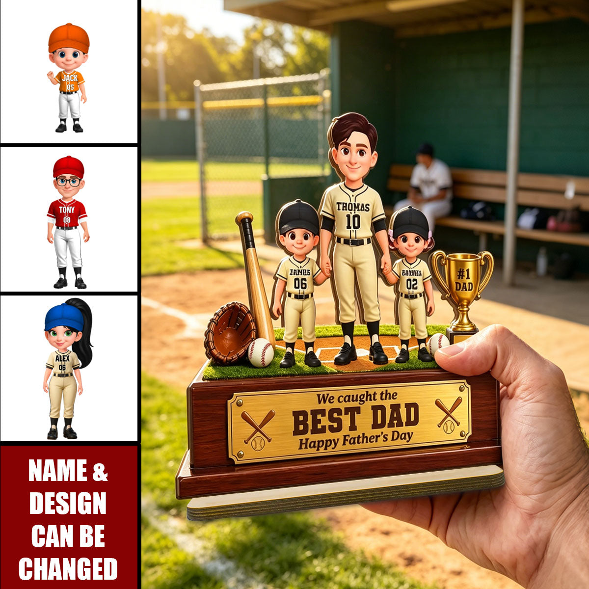 We Caught The Best Dad - Personalized Baseball Wooden Plaque