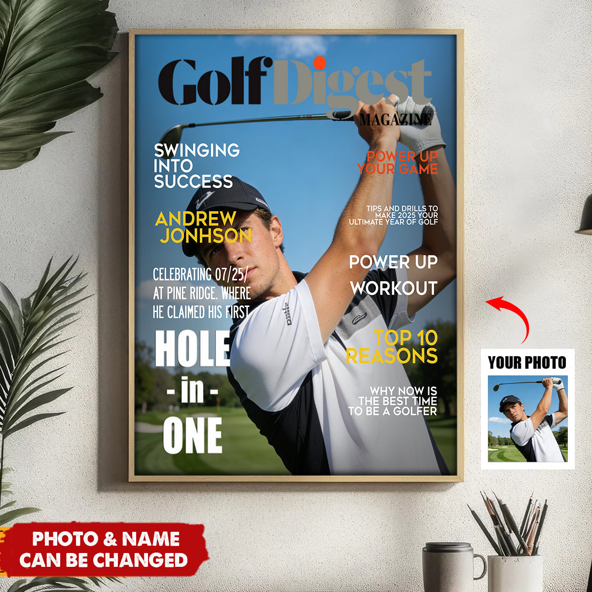 Personalized Golf Digest Magazine Poster / Canvas - Custom Golfer Photo Gift