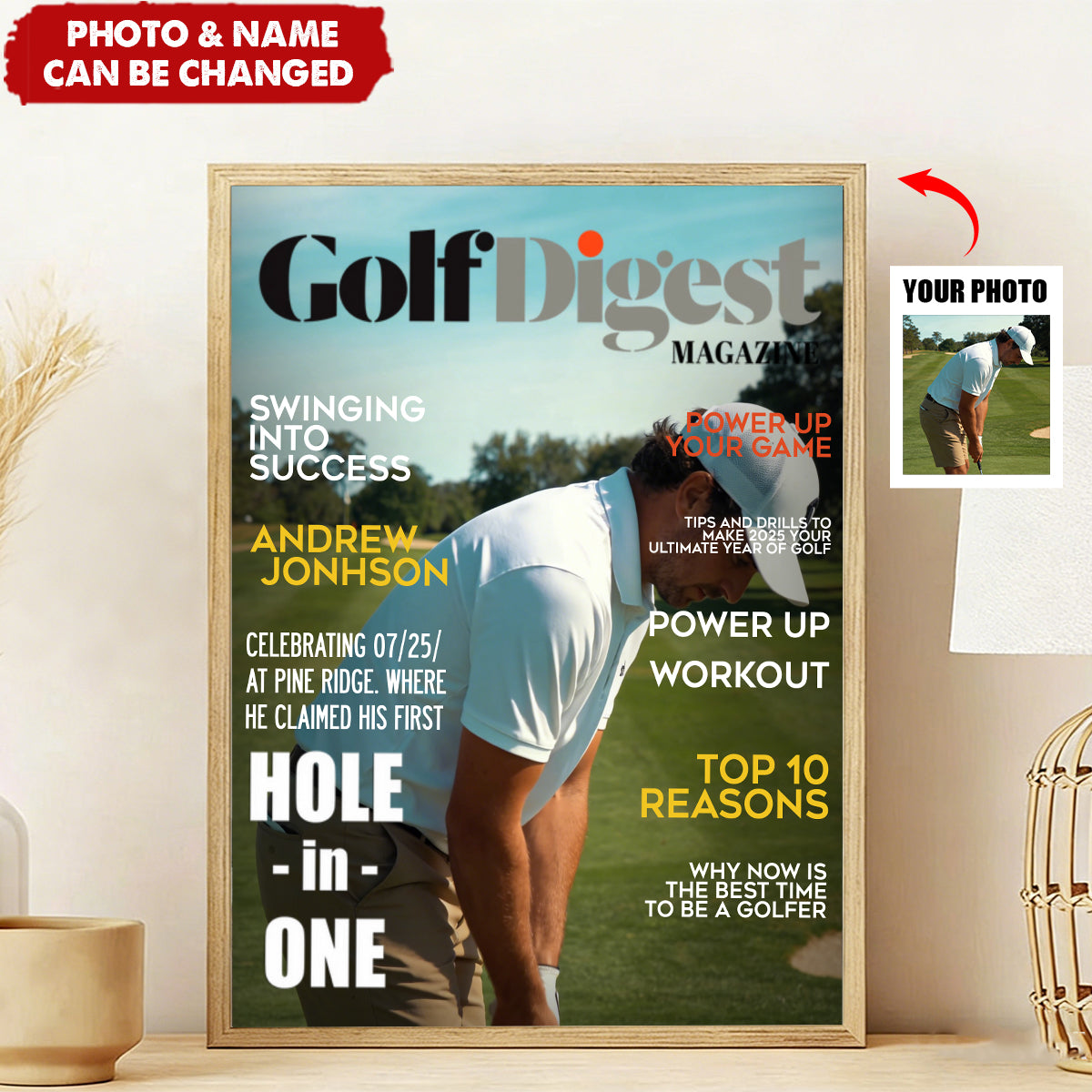 Personalized Golf Digest Magazine Poster / Canvas - Custom Golfer Photo Gift