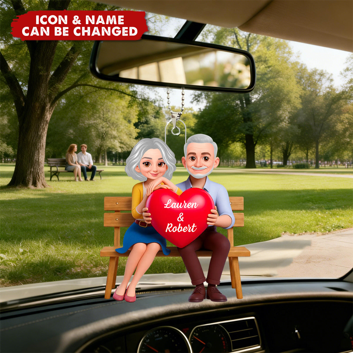 Personalized Couple With Red Heart Acrylic Car Ornament - Custom Romantic Gift For Soulmates