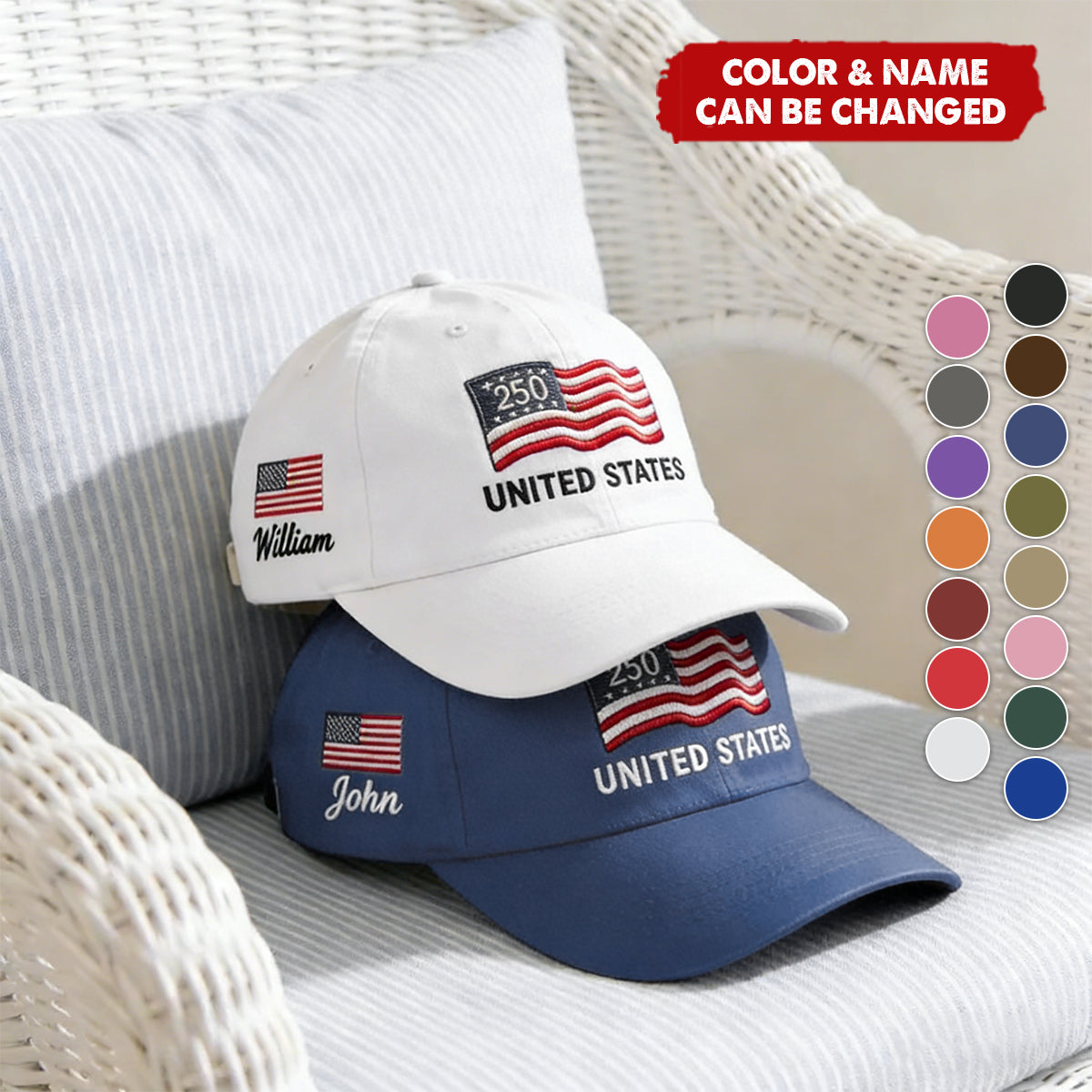 USA 250th Anniversary - Personalized Custom Name Cotton Twill Cap