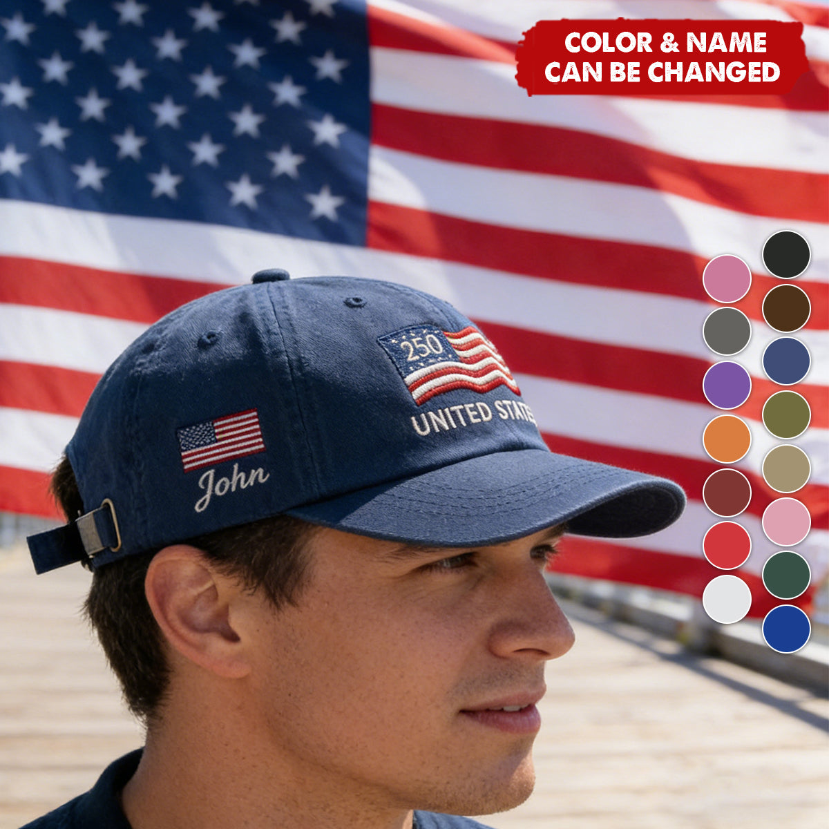 USA 250th Anniversary - Personalized Custom Name Cotton Twill Cap
