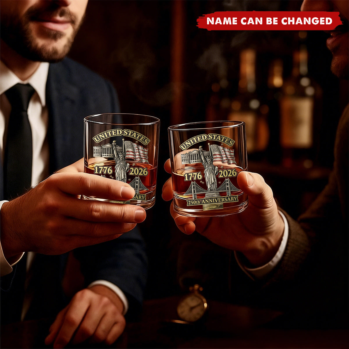 USA 250th Anniversary - Personalized Custom Name Whiskey Glass