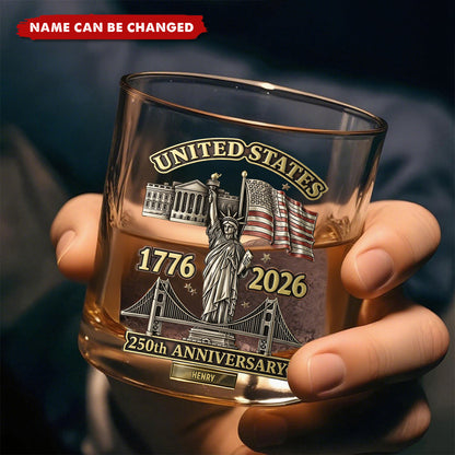 USA 250th Anniversary - Personalized Custom Name Whiskey Glass