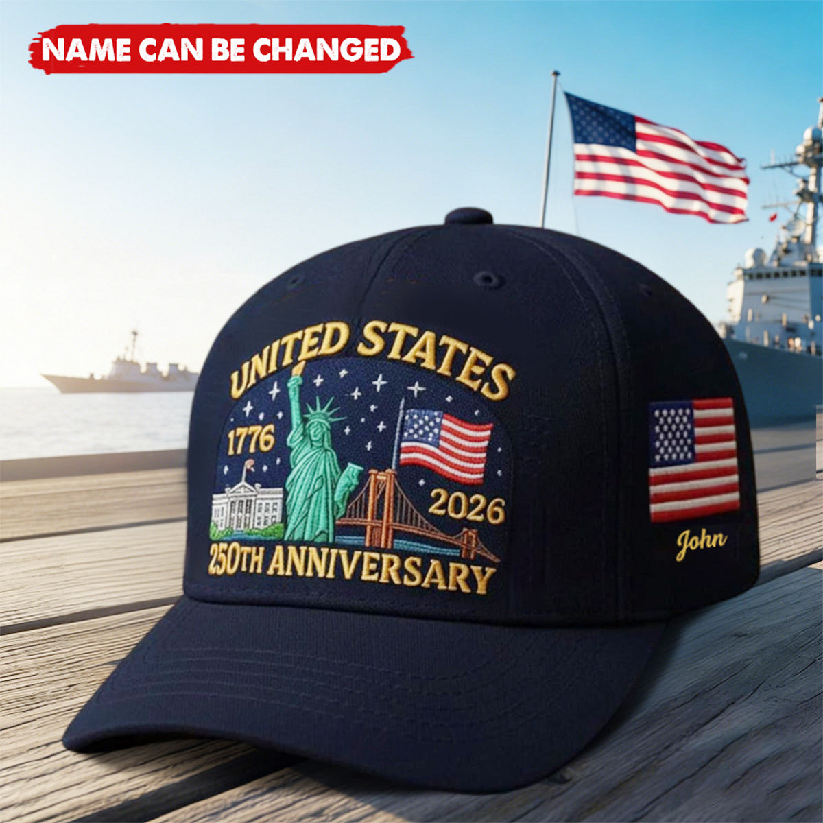 USA 250th Anniversary Eagle  - Personalized Custom Name Baseball Cap