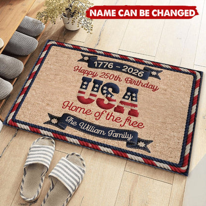 USA 250Th Birthday - Personalized Faux Yarn Pattern Doormat