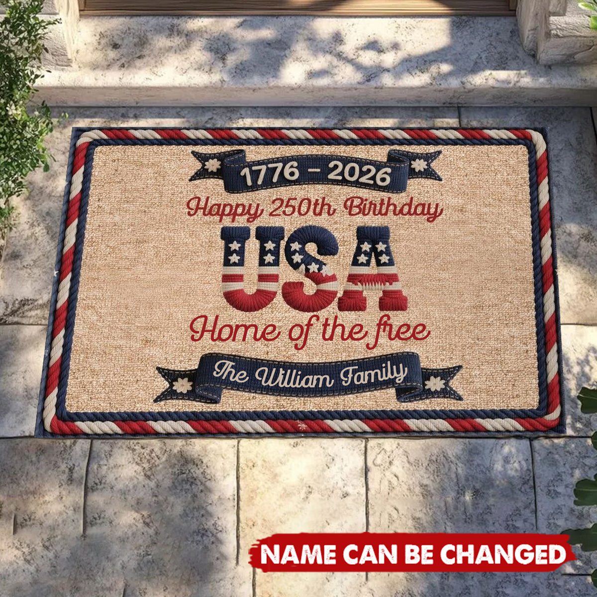 USA 250Th Birthday - Personalized Faux Yarn Pattern Doormat