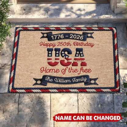 USA 250Th Birthday - Personalized Faux Yarn Pattern Doormat