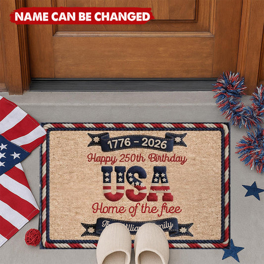 USA 250Th Birthday - Personalized Faux Yarn Pattern Doormat