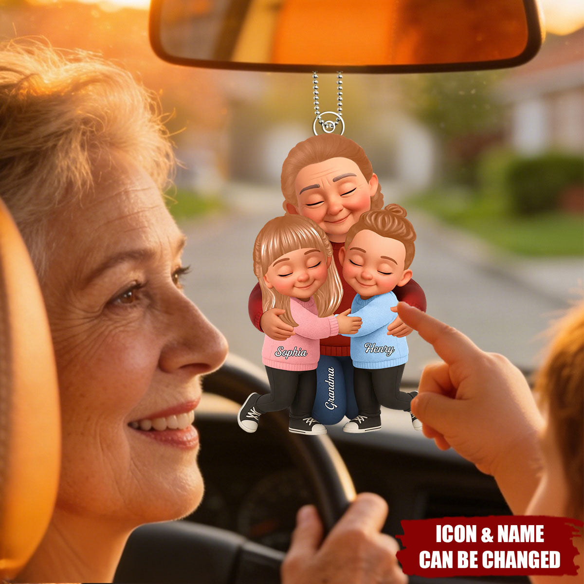 Grandma And Grandkids - Personalized Car Ornament