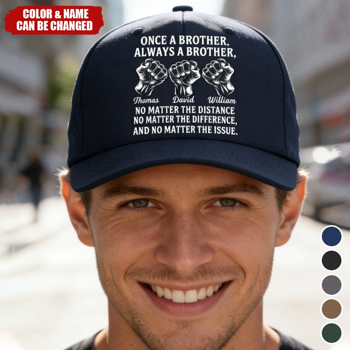 Personalized brother baseball cap with custom names and fist bump design for brotherly bond gifts
