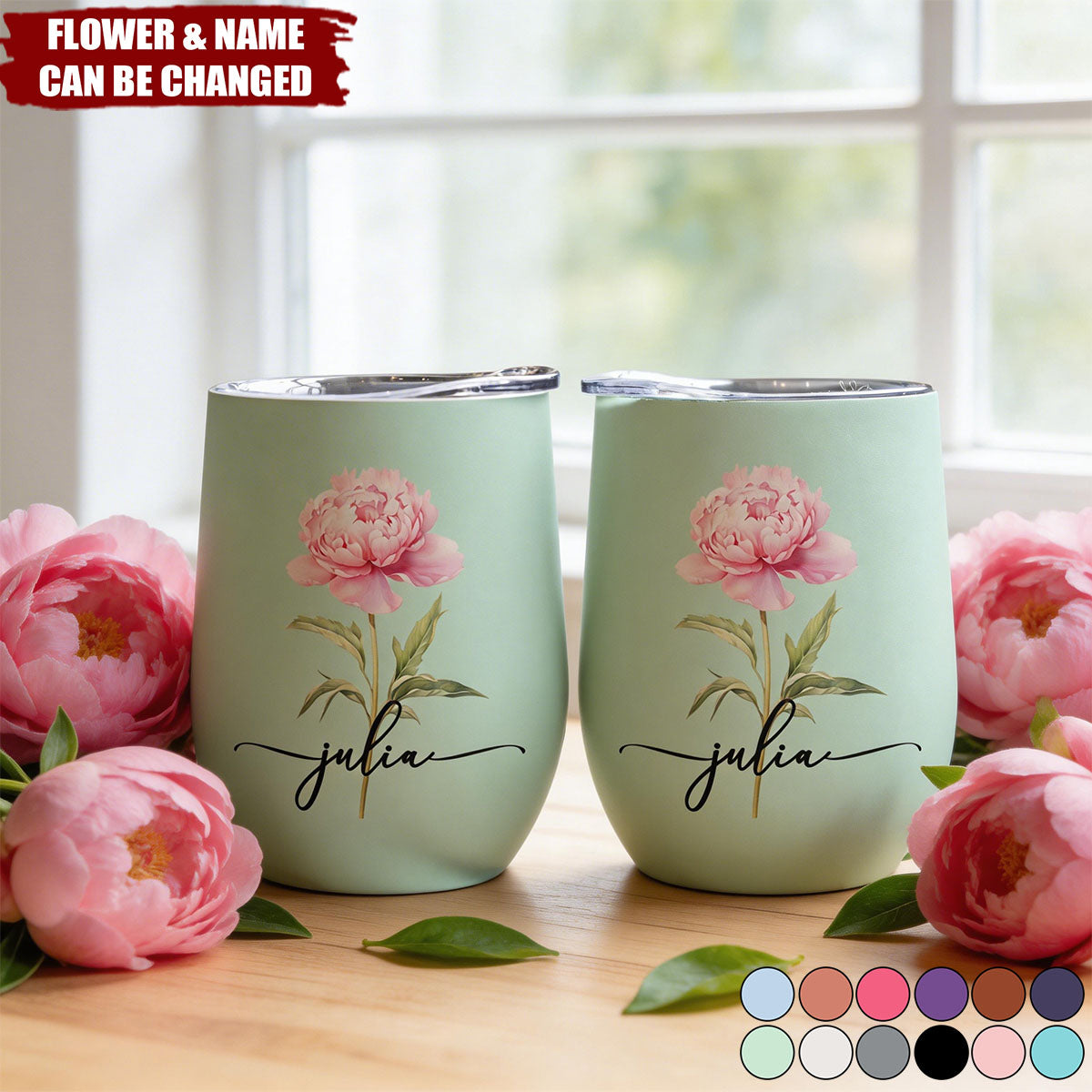 Personalized Birth Flower Wine Tumbler - Custom Name Gift for Her, Wife, Daughter