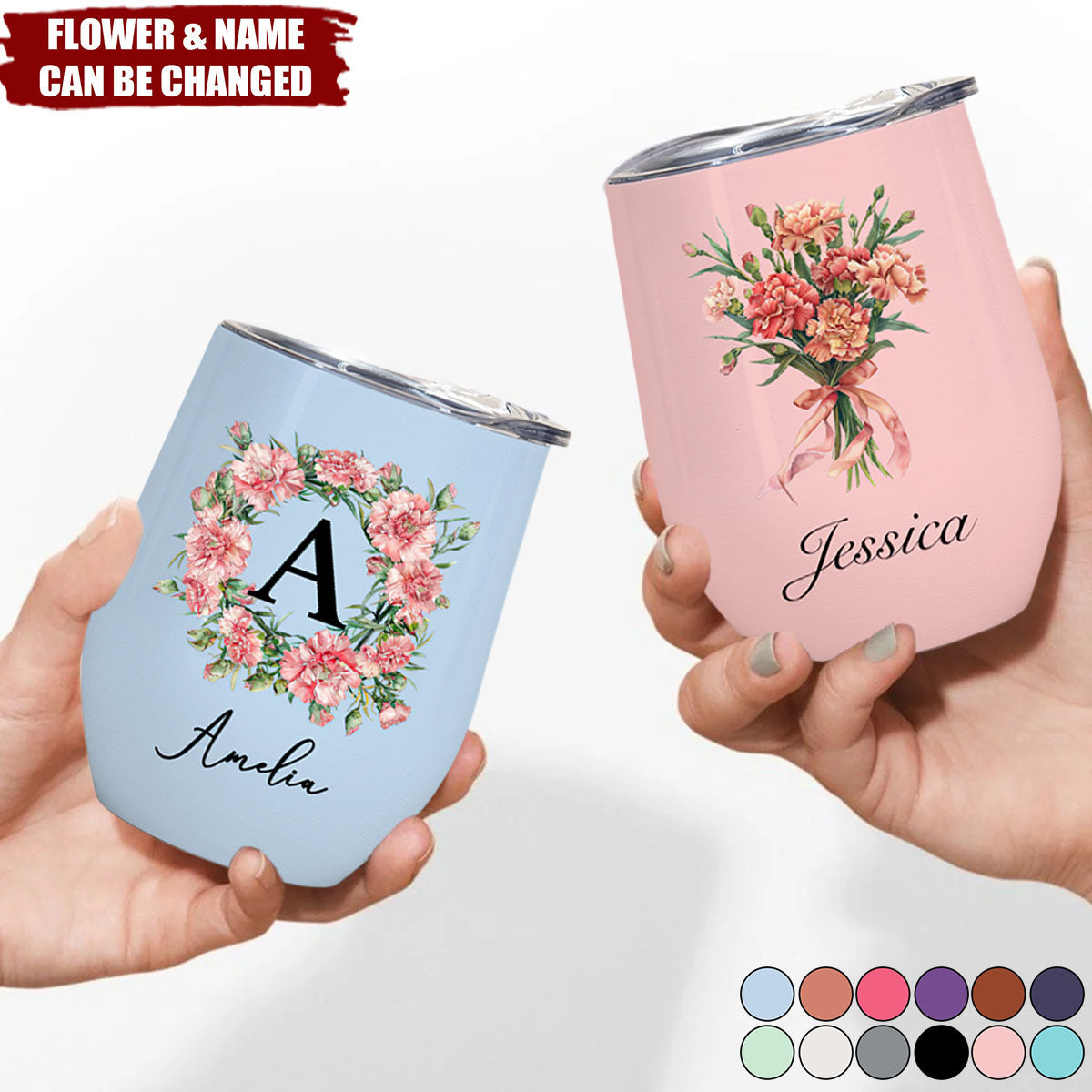 Personalized Birth Flower Wine Tumbler - Custom Name Gift for Her, Wife, Daughter