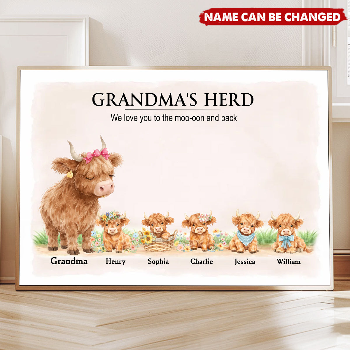 Personalized Highland Cow Family Poster / Canvas - Custom “Grandma and Grandpa’s Herd” Wall Art
