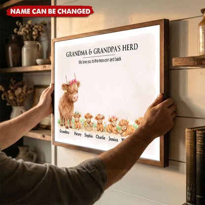 Personalized Highland Cow Family Poster / Canvas - Custom “Grandma and Grandpa’s Herd” Wall Art