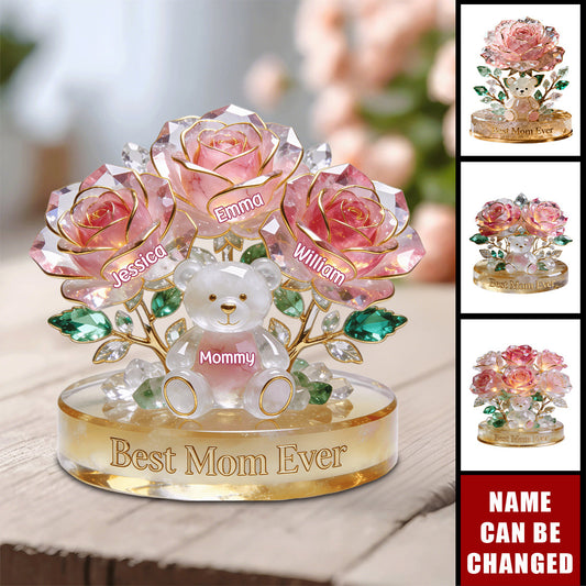 “Flower Bear” Personalized Shaped Acrylic Plaque - Custom Gift for Mom