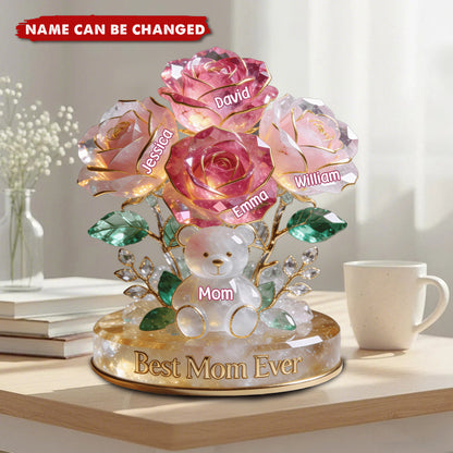 “Flower Bear” Personalized Shaped Acrylic Plaque - Custom Gift for Mom