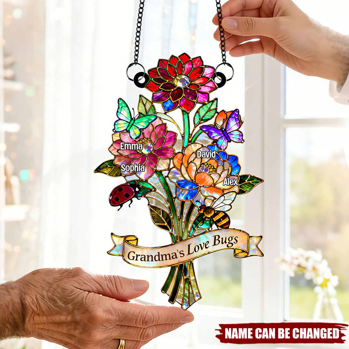 Personalized Window Hanging Suncatcher Ornament: Grandma’s Love Bugs