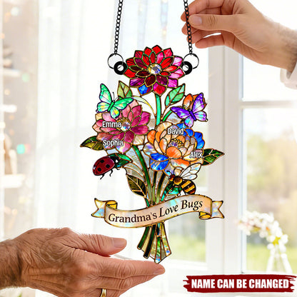Personalized Window Hanging Suncatcher Ornament: Grandma’s Love Bugs