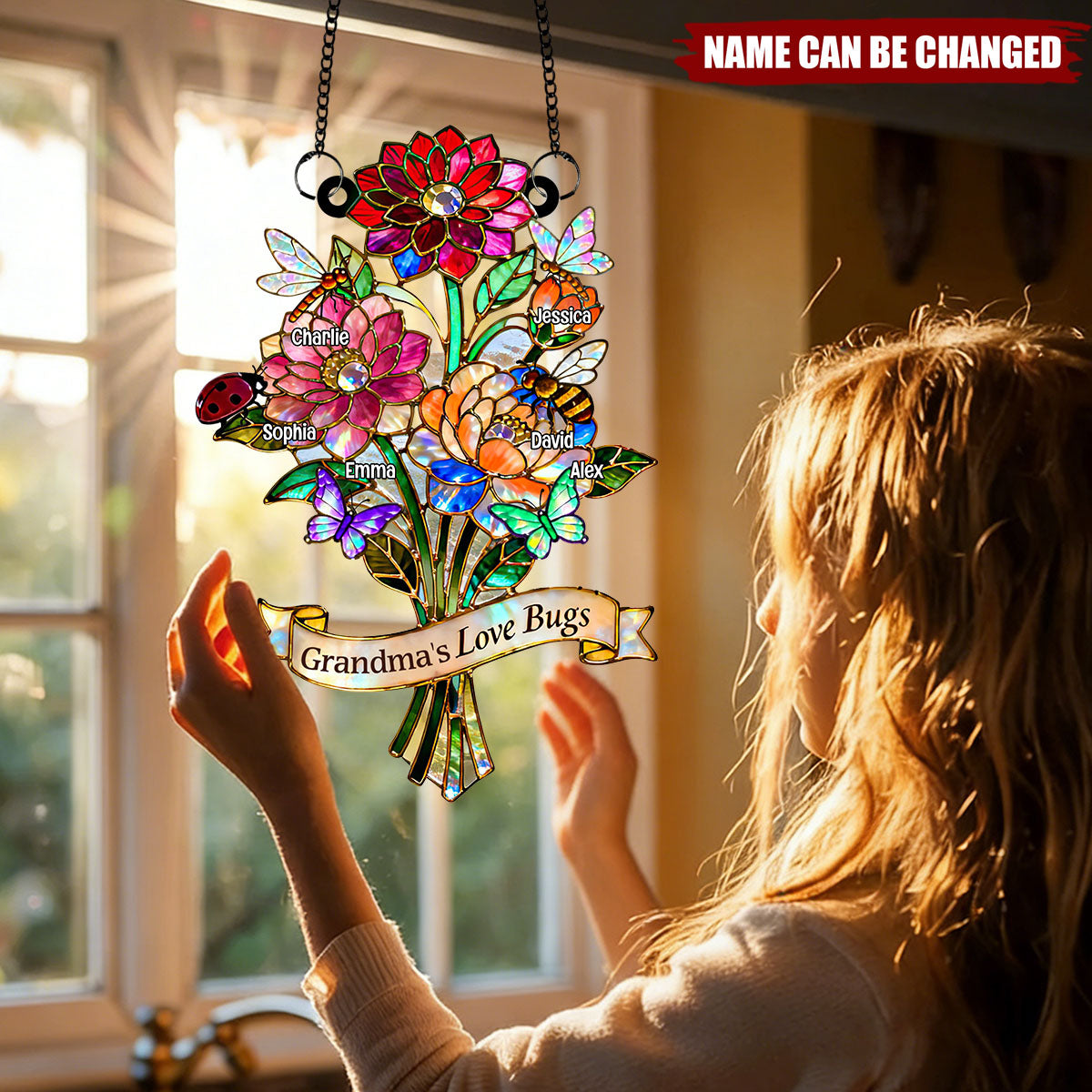 Personalized Window Hanging Suncatcher Ornament: Grandma’s Love Bugs