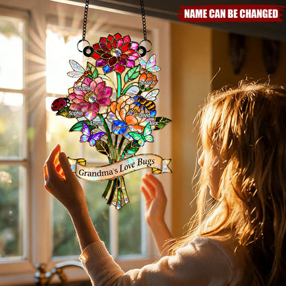 Personalized Window Hanging Suncatcher Ornament: Grandma’s Love Bugs