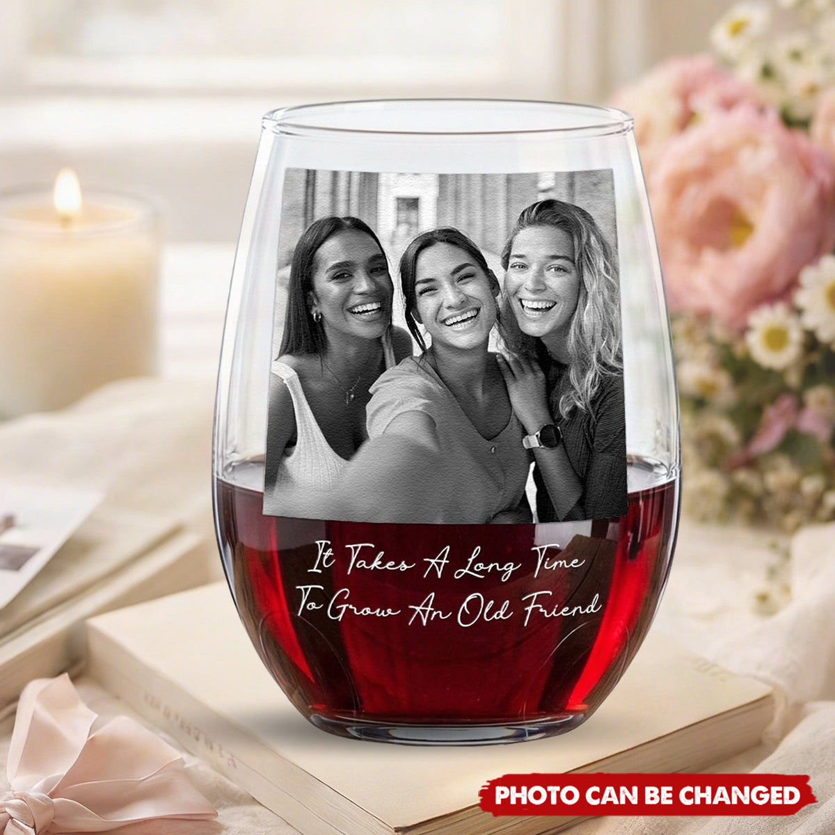 Personalized Best Friend Wine Glass - Custom Photo Stemless Wine Glass