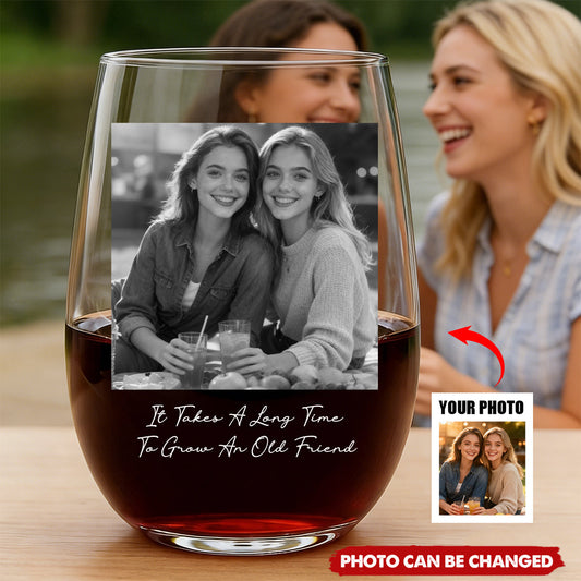 Personalized Best Friend Wine Glass - Custom Photo Stemless Wine Glass