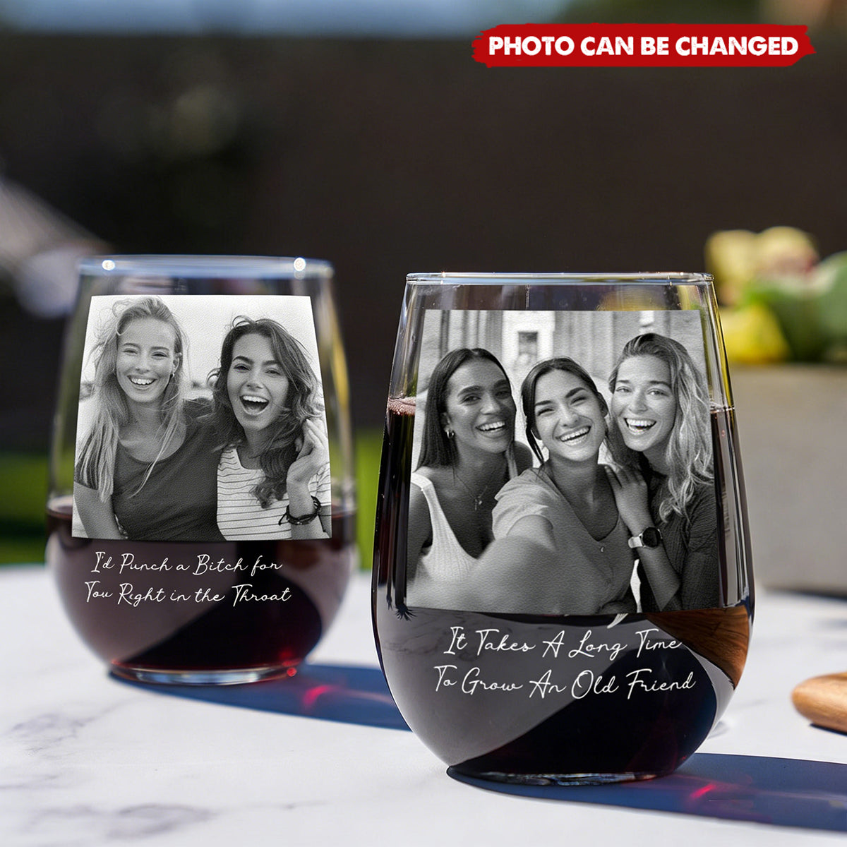 Personalized Best Friend Wine Glass - Custom Photo Stemless Wine Glass