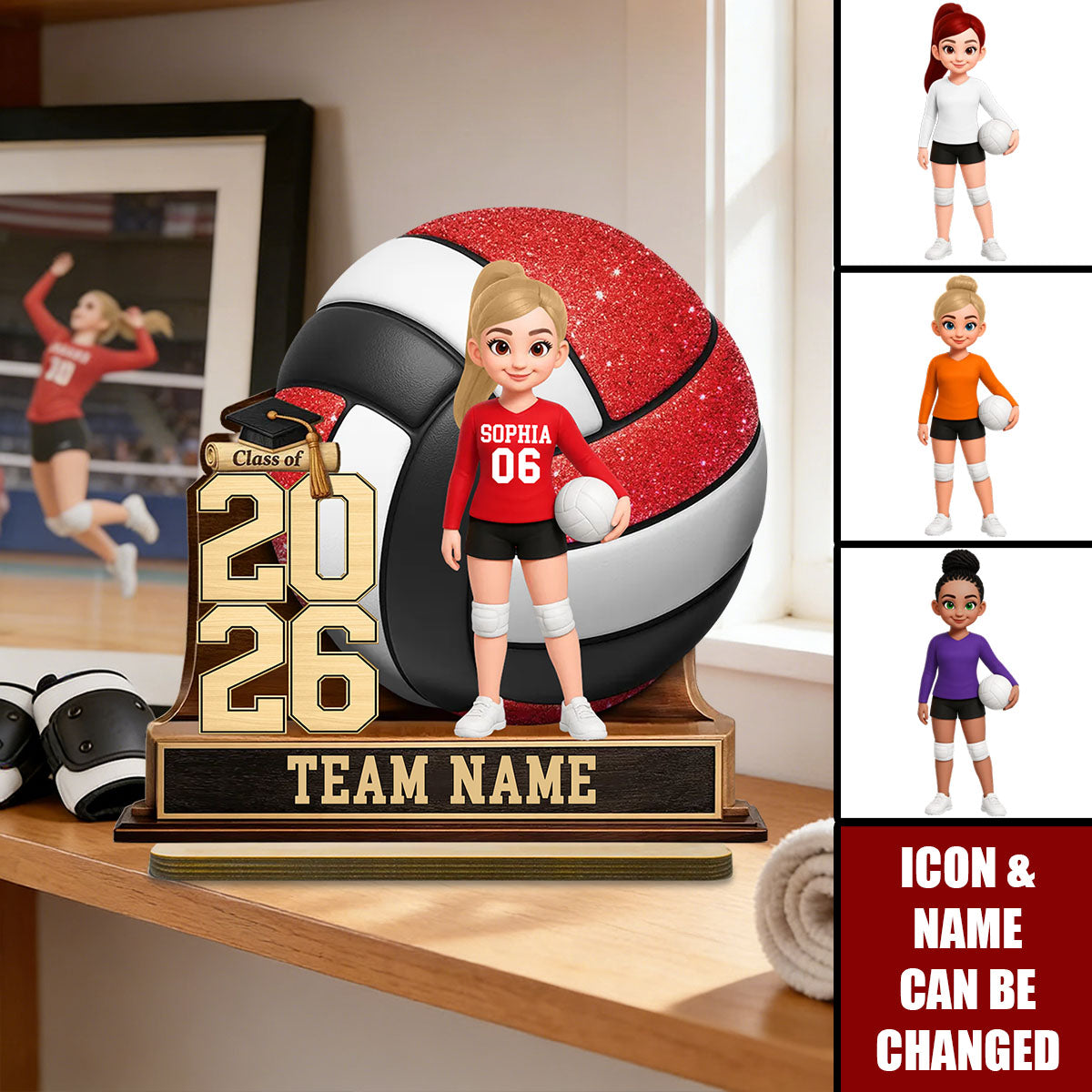 Personalized 2-Layered Wooden Plaque - Volleyball Senior Graduation Gift for Daughter, Class of 2026