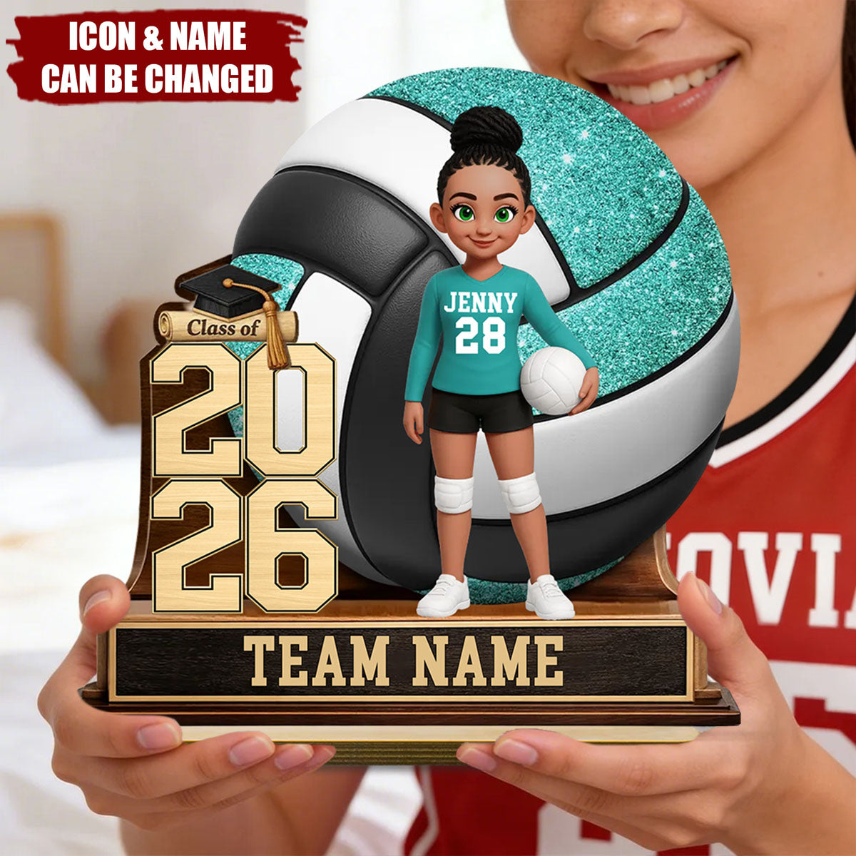 Personalized 2-Layered Wooden Plaque - Volleyball Senior Graduation Gift for Daughter, Class of 2026