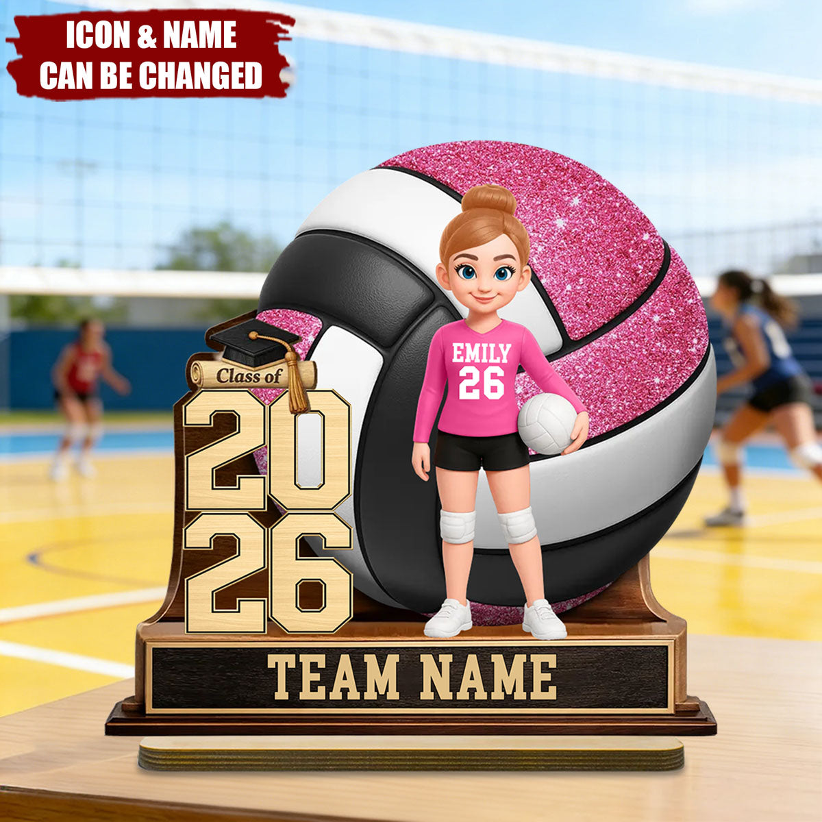 Personalized 2-Layered Wooden Plaque - Volleyball Senior Graduation Gift for Daughter, Class of 2026
