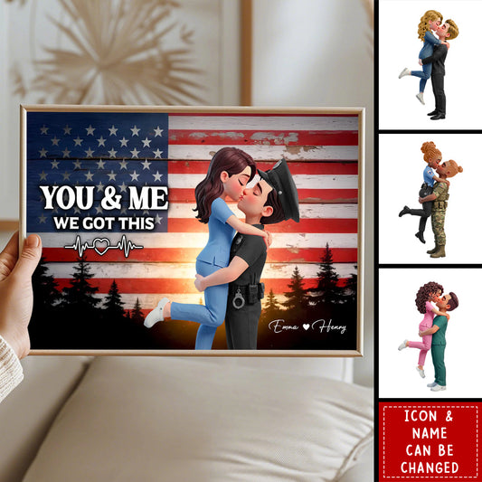 Proud Hero Couple Personalized Poster / Canvas - Custom Nation Flag Gift for Service Members