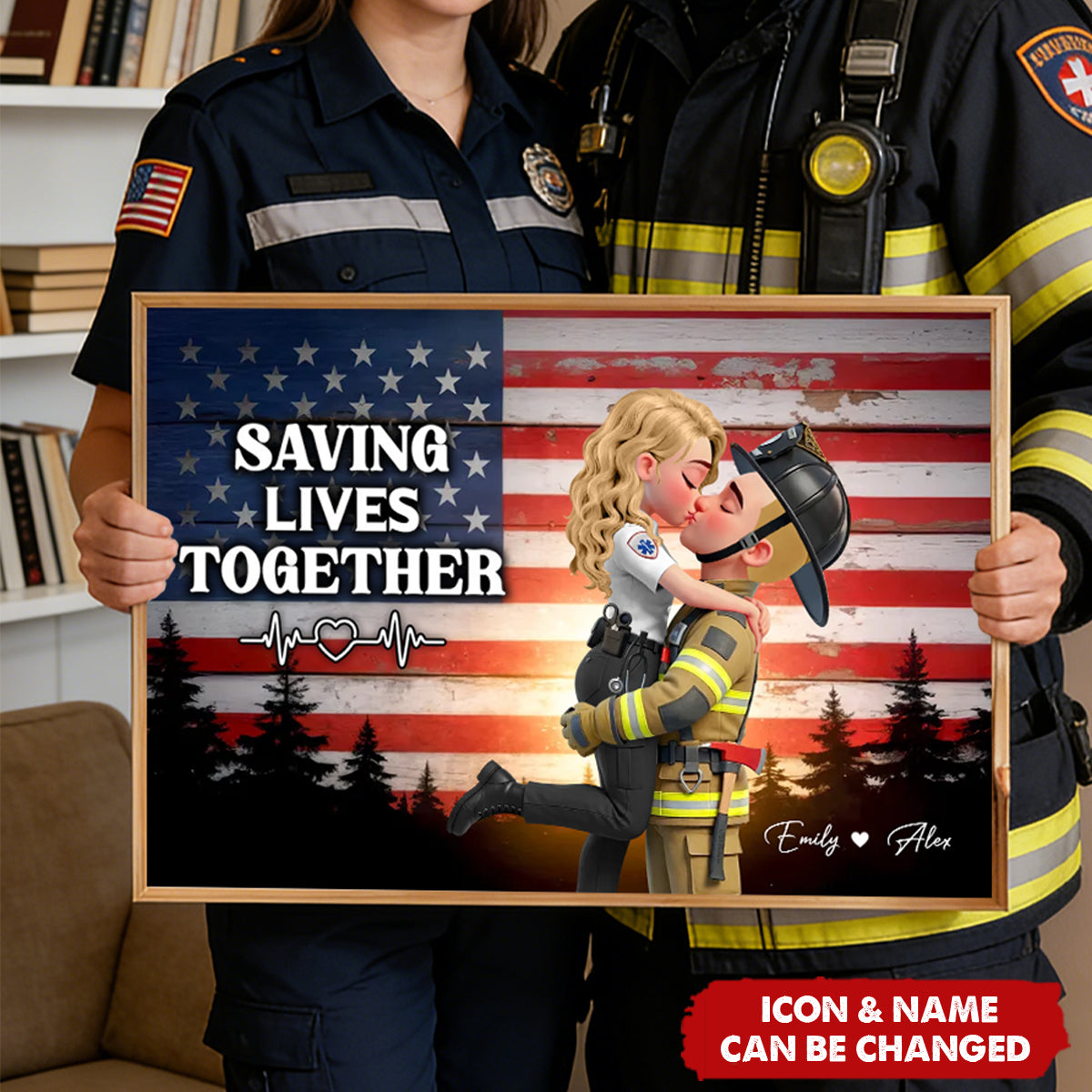 Proud Hero Couple Personalized Poster / Canvas - Custom Nation Flag Gift for Service Members