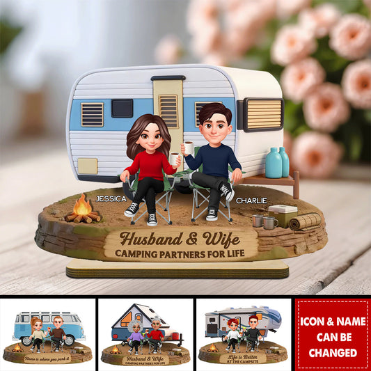 Custom Camping Partners Plaque for Couples with personalized design details for meaningful gifting