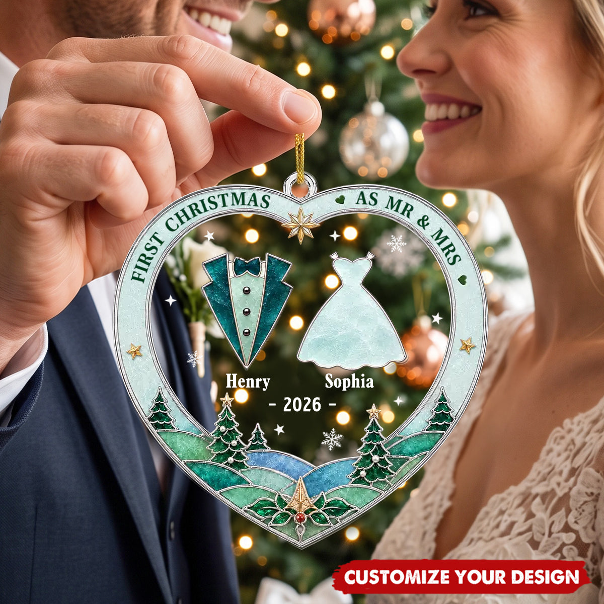 "First Christmas As Mr & Mrs" Personalized Acrylic Ornament - Wedding Gift for Couples