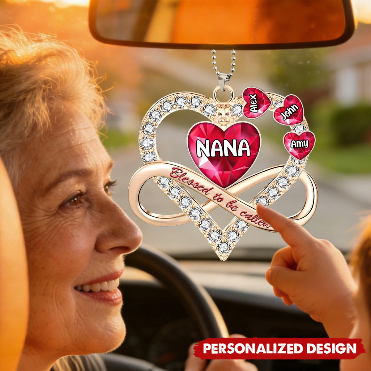 Blessed To Be Called Grandma - Personalized Hearts Acrylic Car Ornament