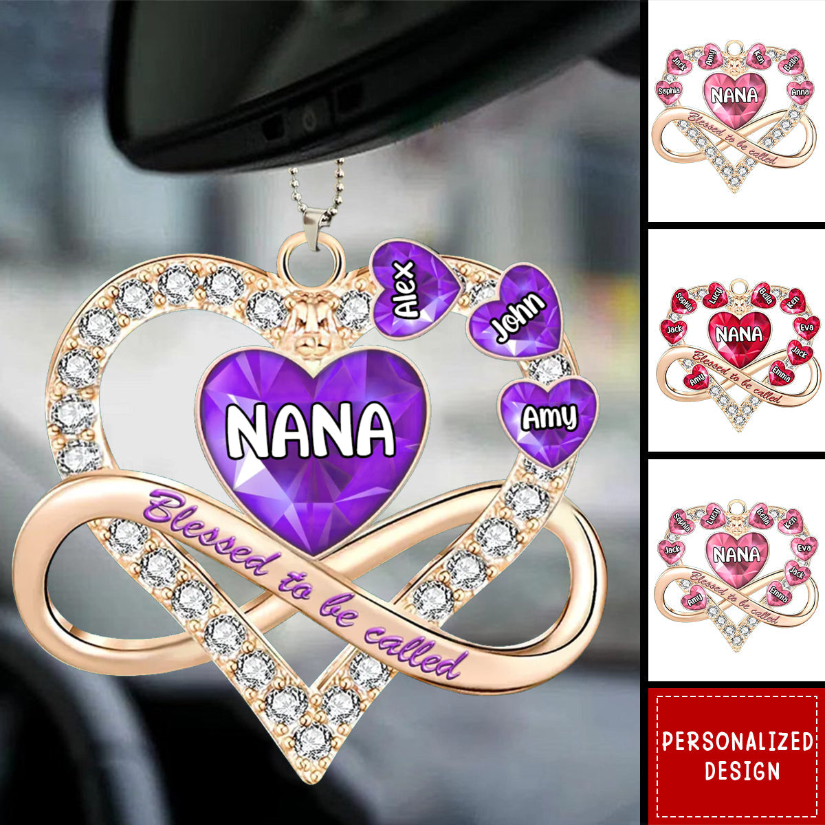 Blessed To Be Called Grandma - Personalized Hearts Acrylic Car Ornament
