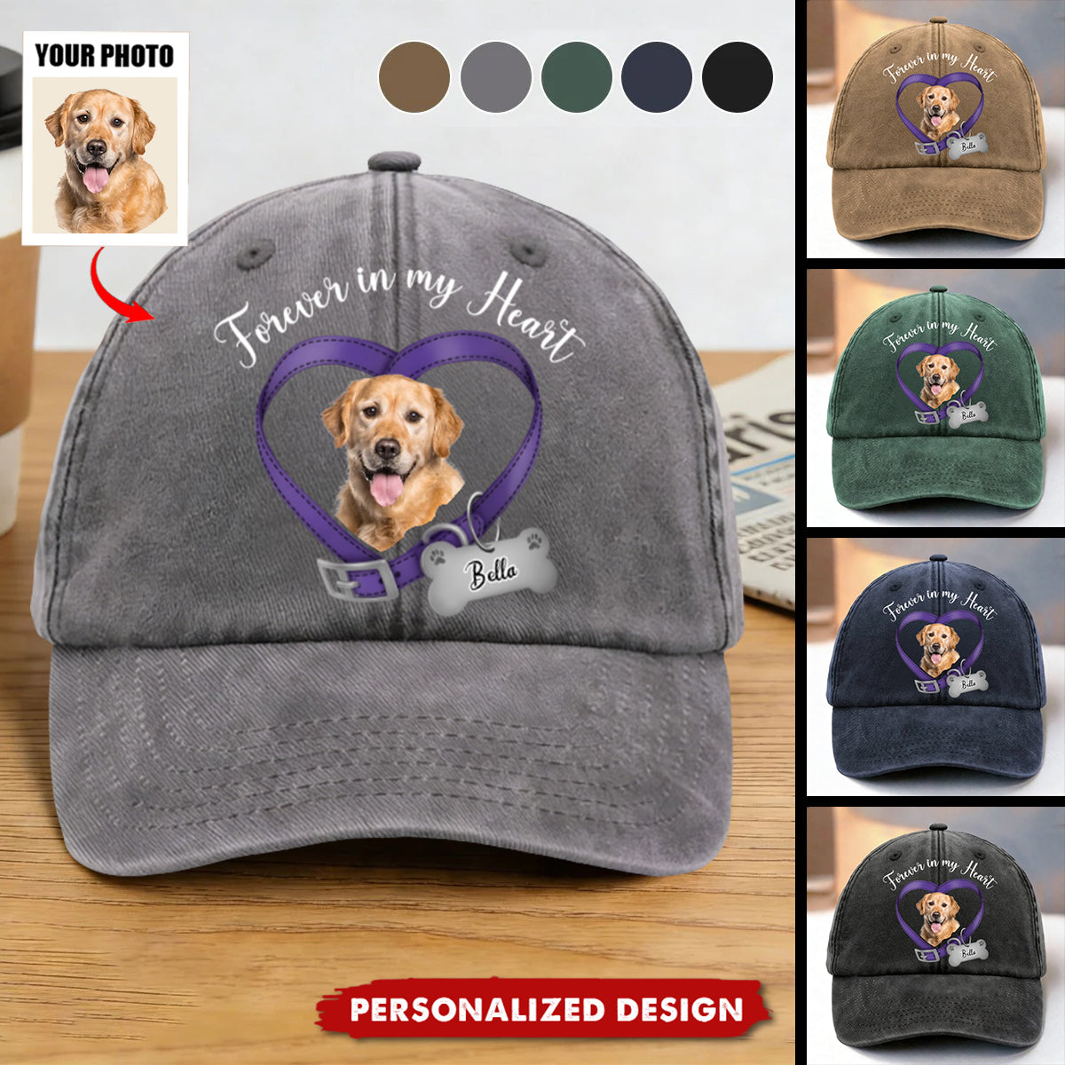 Custom Dog Memorial Photo Cap for Dog Lovers with personalized design details for meaningful gifting