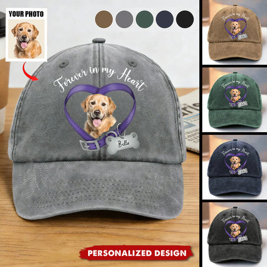 Forever In My Heart - Personalized Custom Dog Photo Memorial Cap