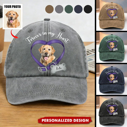 Forever In My Heart - Personalized Custom Dog Photo Memorial Cap