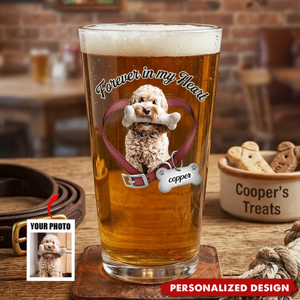 Custom "Forever In My Heart" Dog Memorial Beer Glass - Personalized Photo Gift