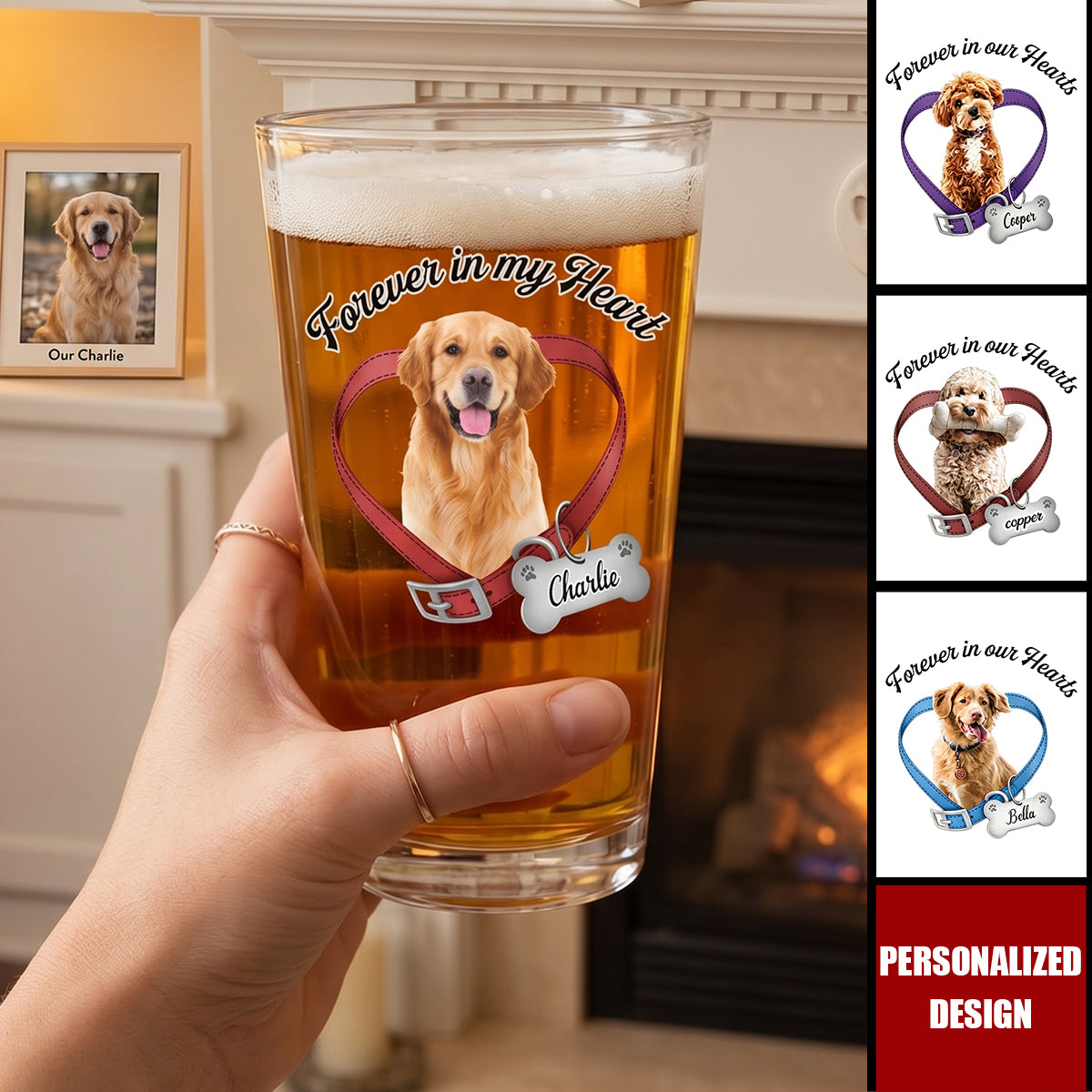 Custom "Forever In My Heart" Dog Memorial Beer Glass - Personalized Photo Gift