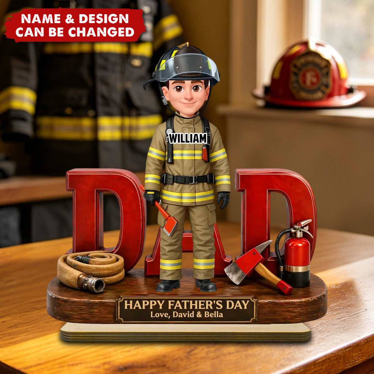 Proud Firefighter Dad - Personalized 2-Layered Wooden Plaque