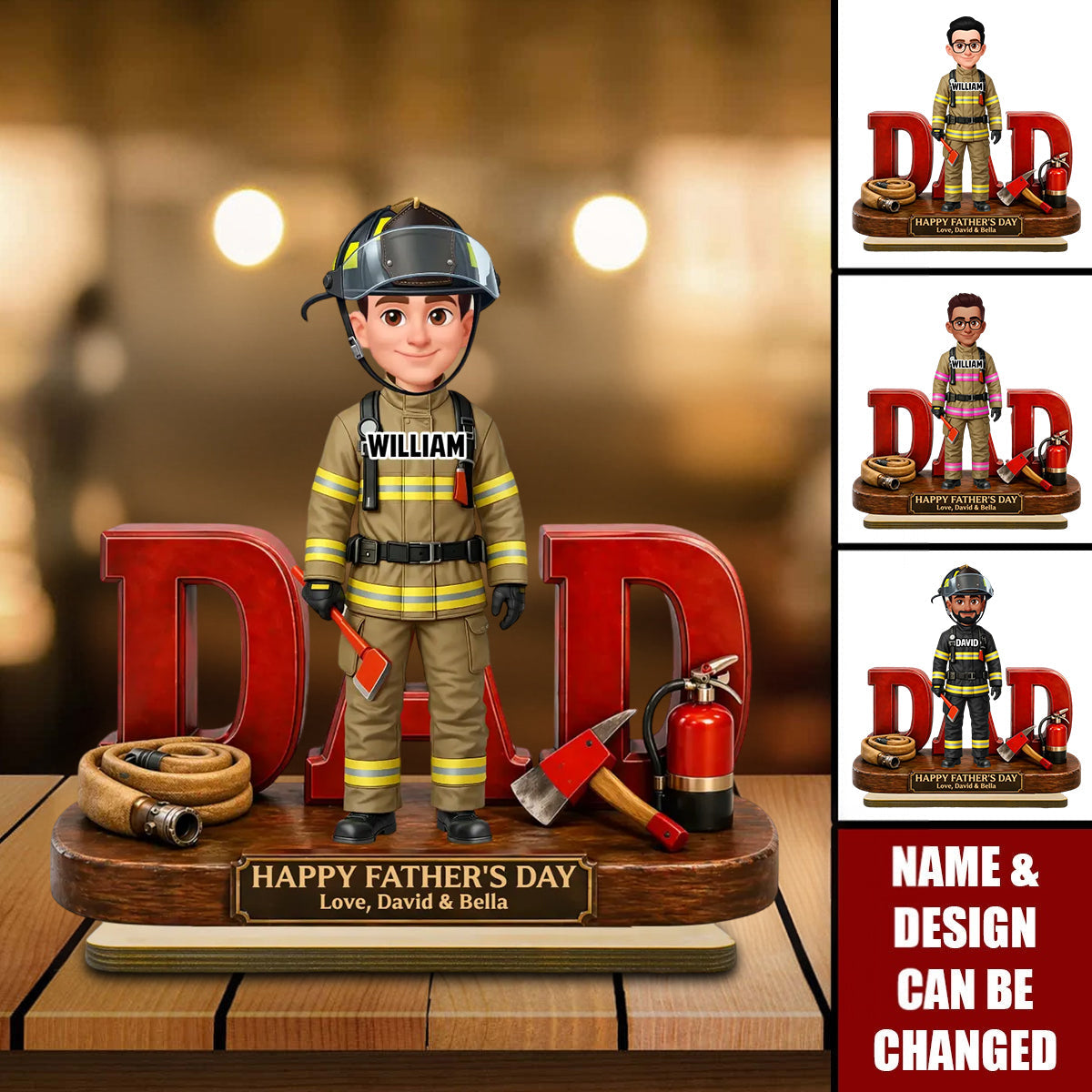 Proud Firefighter Dad - Personalized 2-Layered Wooden Plaque