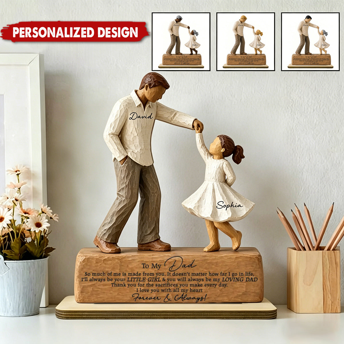Personalized Father Daughter Wooden Plaque for Dad with personalized design details for meaningful gifting