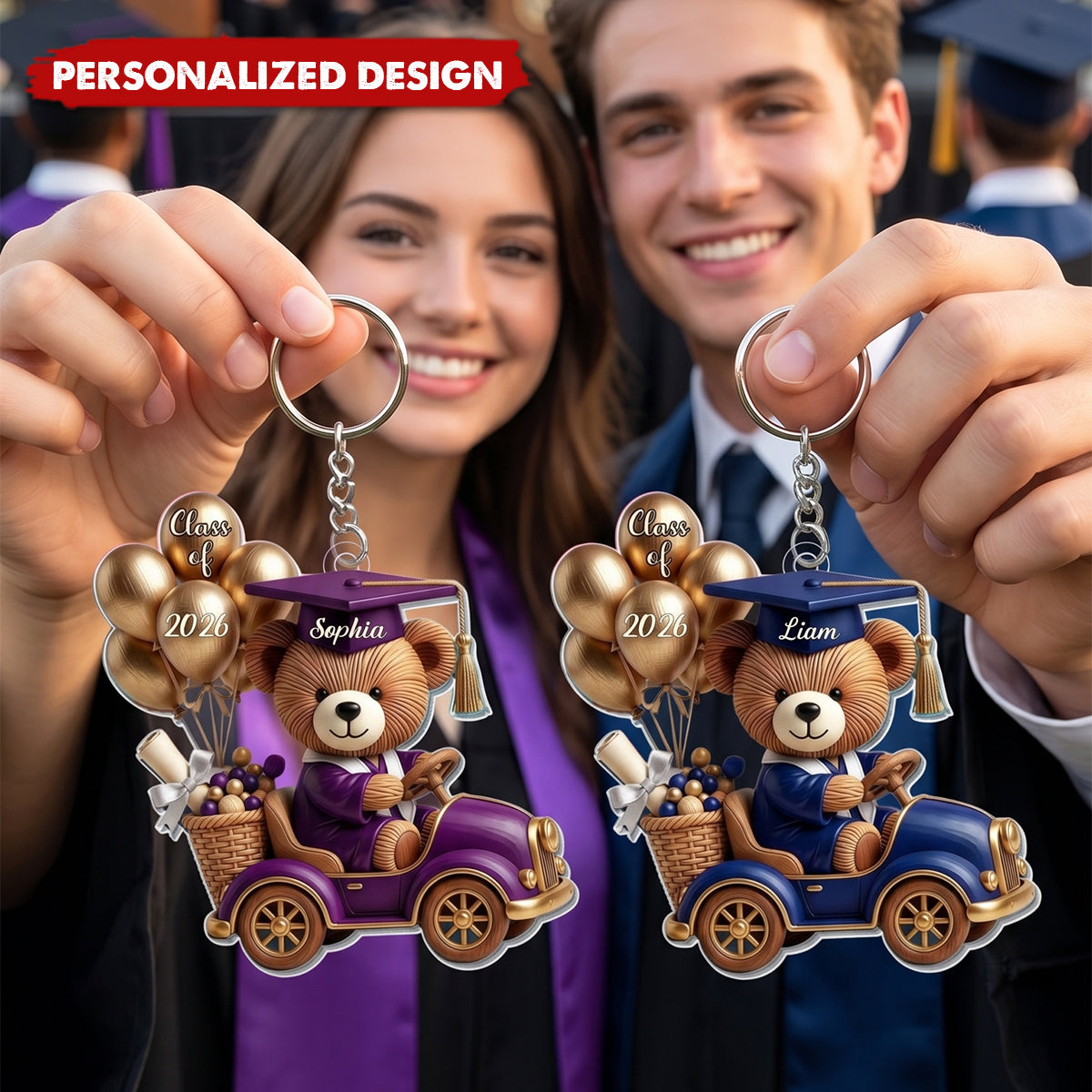 Personalized Graduation Bear Keychain personalization view for Daughter/Granddaughter