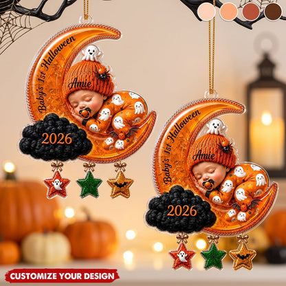 Baby's 1st Halloween - Personalized Sleeping on Moon Acrylic Ornament
