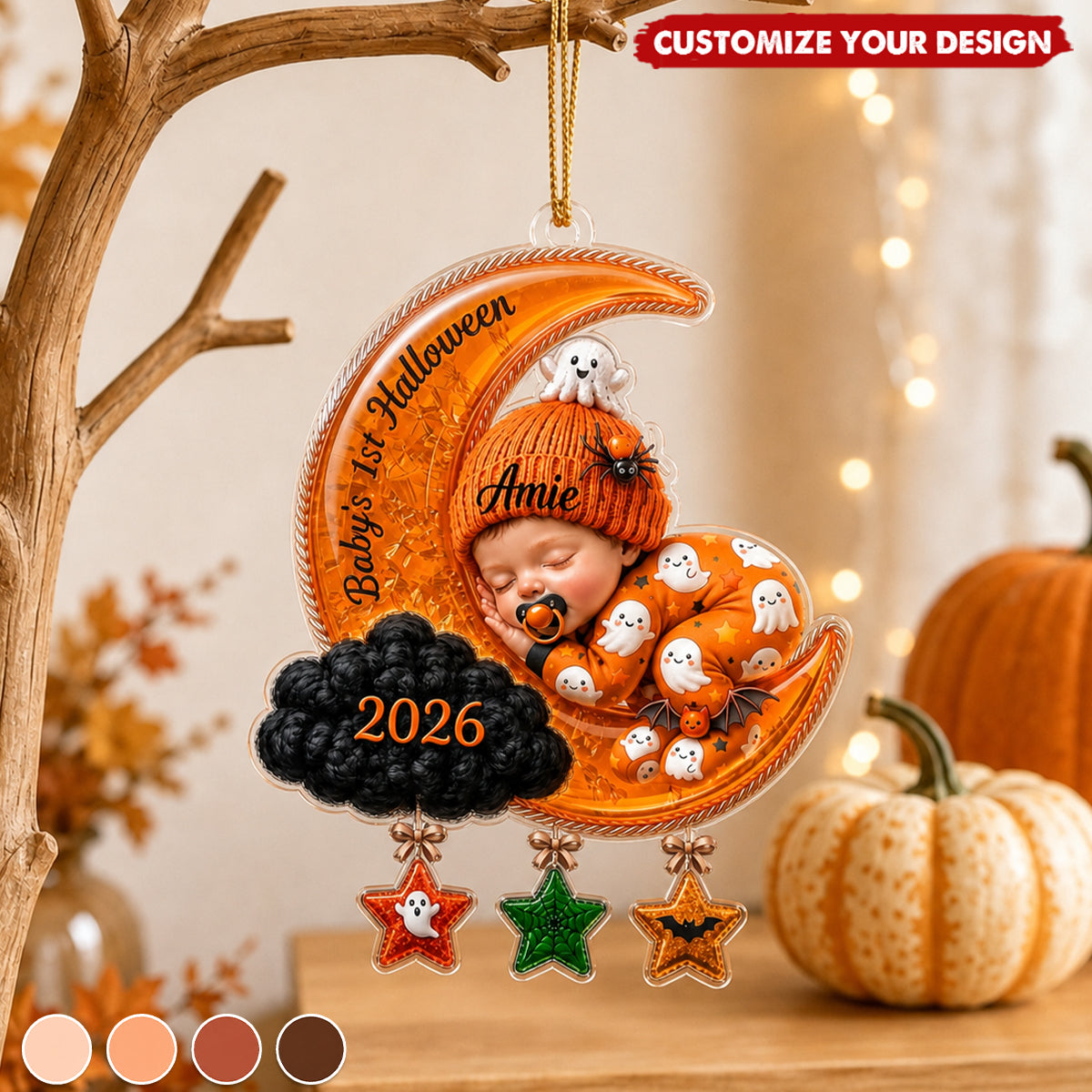 Baby's 1st Halloween - Personalized Sleeping on Moon Acrylic Ornament