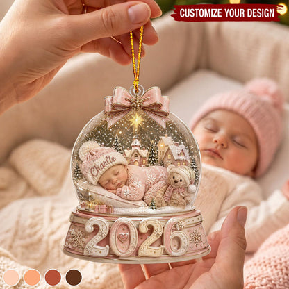 Baby First Christmas 2026 Personalized Acrylic Ornament - Snow Globe Keepsake Gift for New Parents
